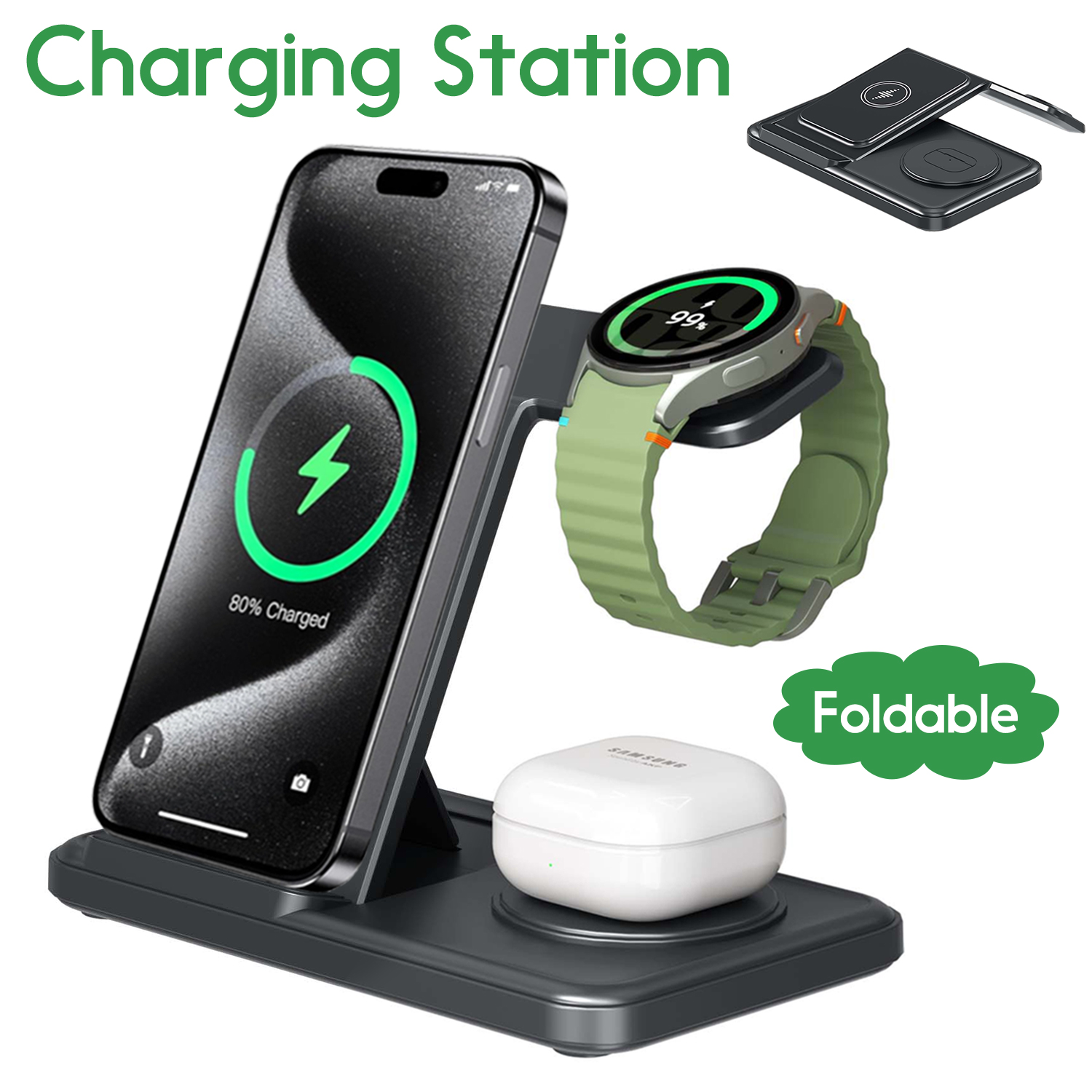Smartwatch Watches Compatible With Iphone - Desktop 3-in-1 Wireless Charger Station For