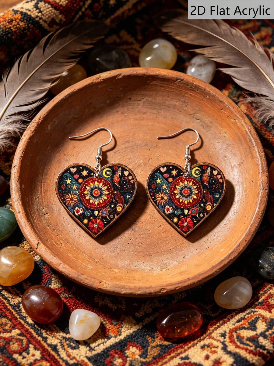 Vintage Digital Watch - Bohemian Heart Shape Acrylic Earrings With