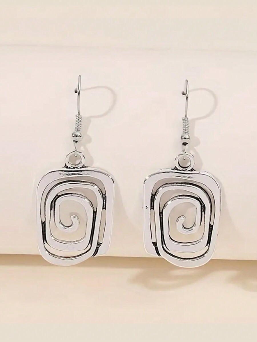 Vintage Digital Watch - Vintage Rectangular Spiral Pattern Earrings For