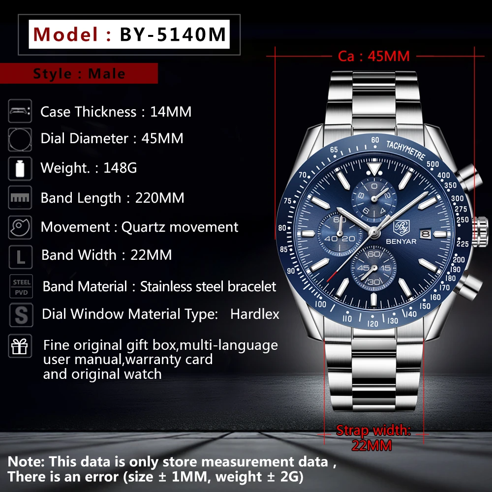 Men Watch BENYAR Top Brand Lux - Smartwatch Branded Watches For Men บทวิจารณ์และราคา