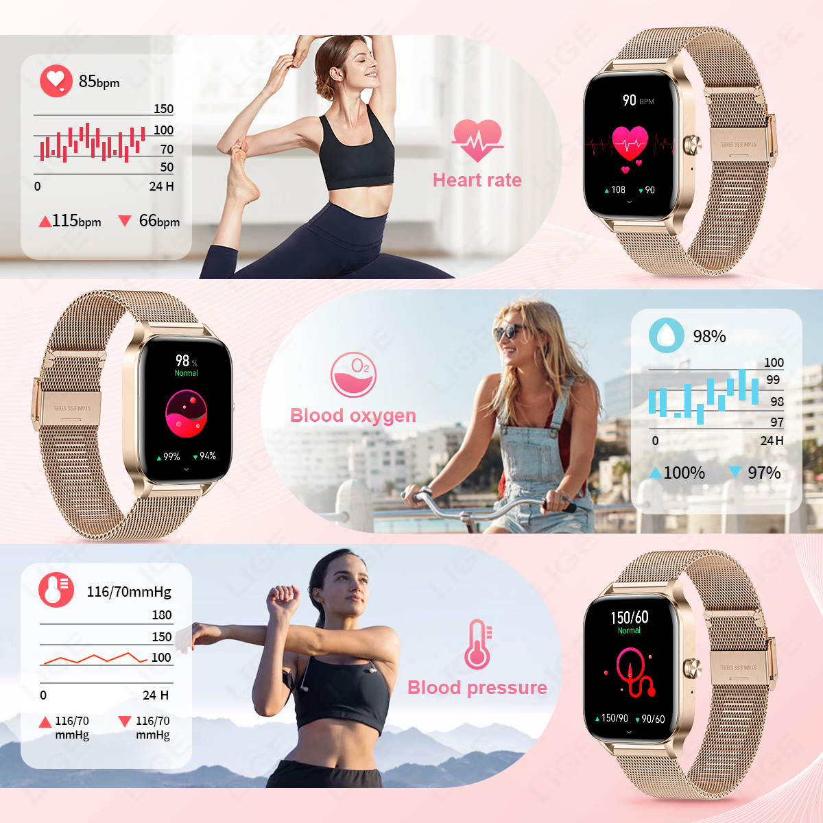 LIGE Fashion Smart Watch Women - Smartwatch Watches With Bluetooth บทวิจารณ์และราคา
