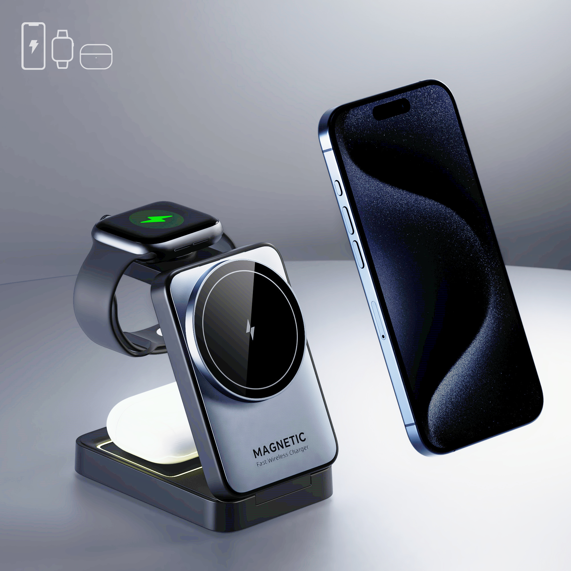 Folding 3 in 1 Magnetic Wirele - Smartwatch Watches Compatible With Iphone บทวิจารณ์และราคา