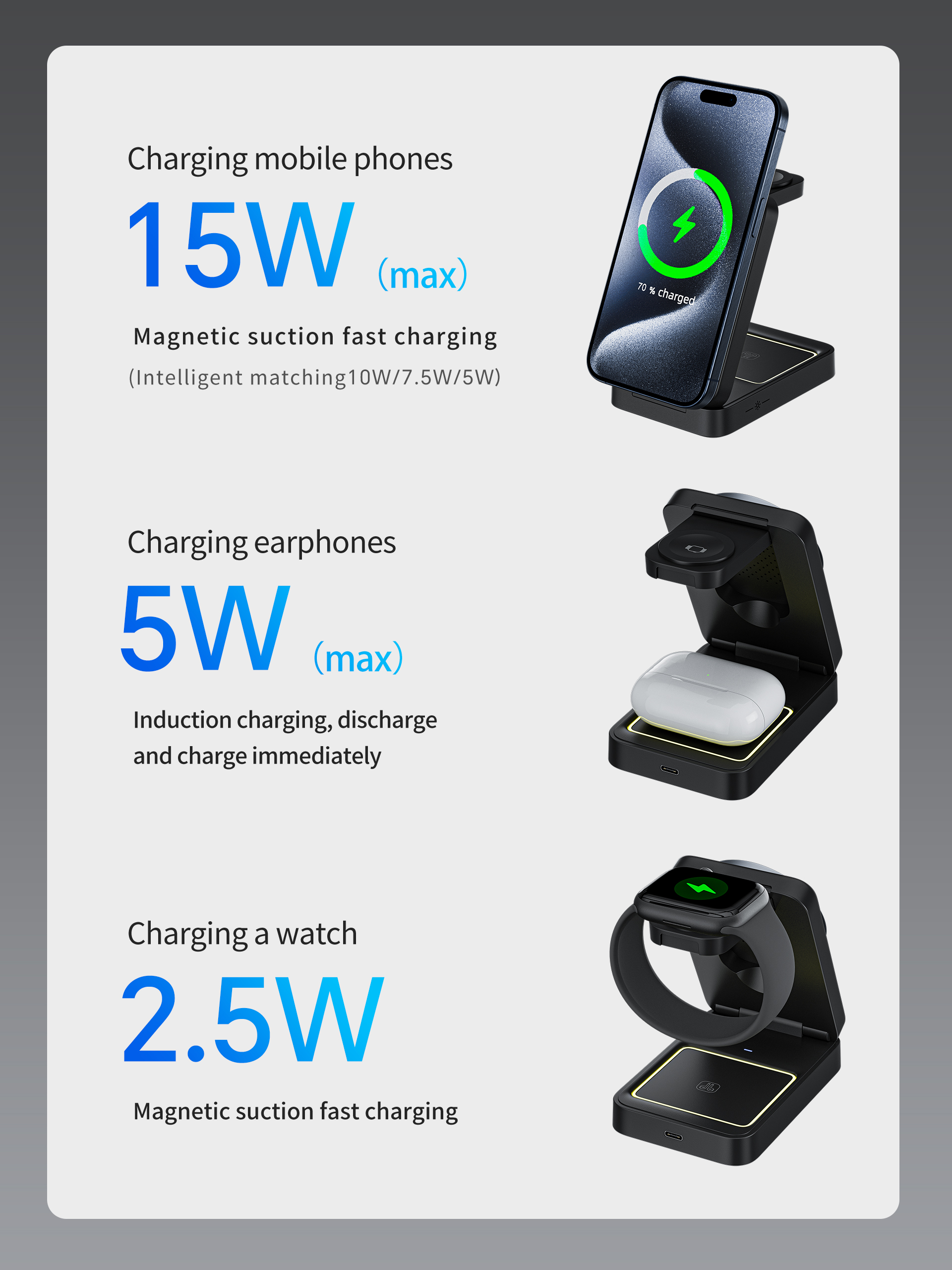 Folding 3 in 1 Magnetic Wirele - Smartwatch Watches Compatible With Iphone บทวิจารณ์และราคา
