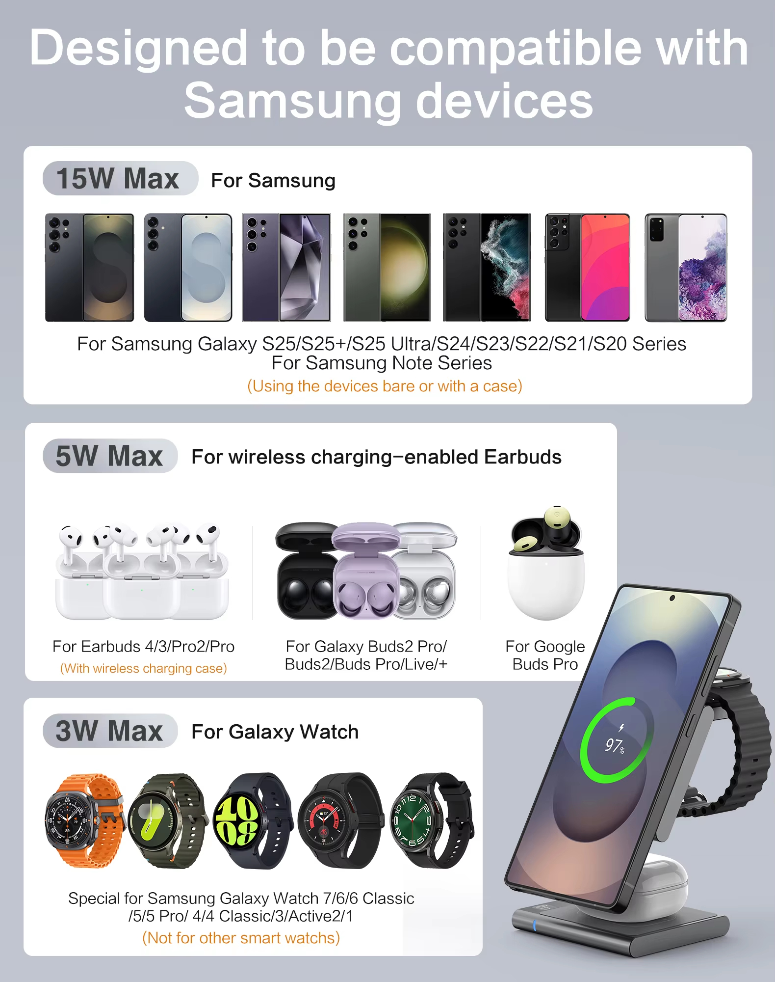 4in1 Wireless Charging Station - Watches Smartwatch Samsung บทวิจารณ์และราคา