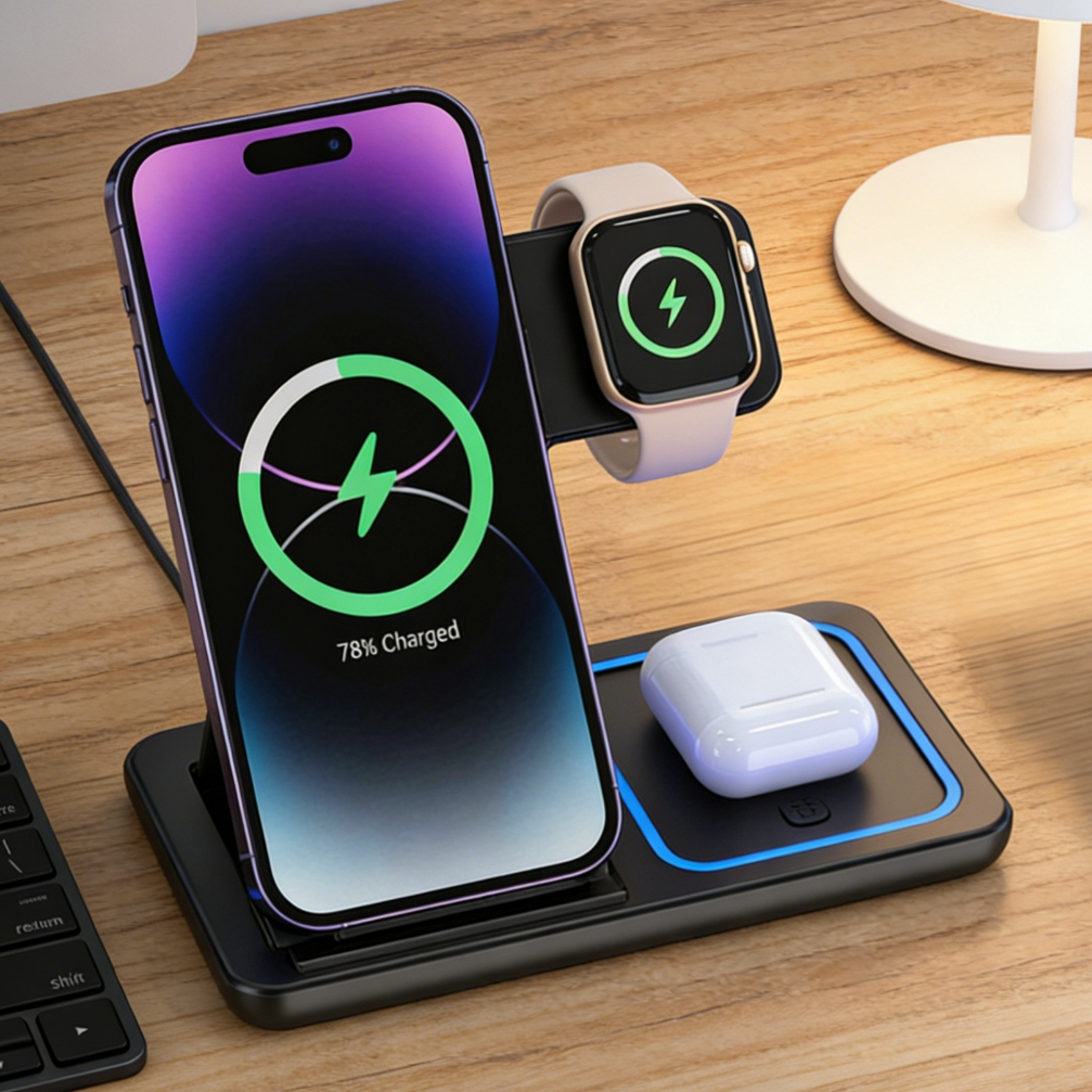 Foldable 3 in 1 Wireless Charg - Smartwatch Watches Compatible With Iphone บทวิจารณ์และราคา
