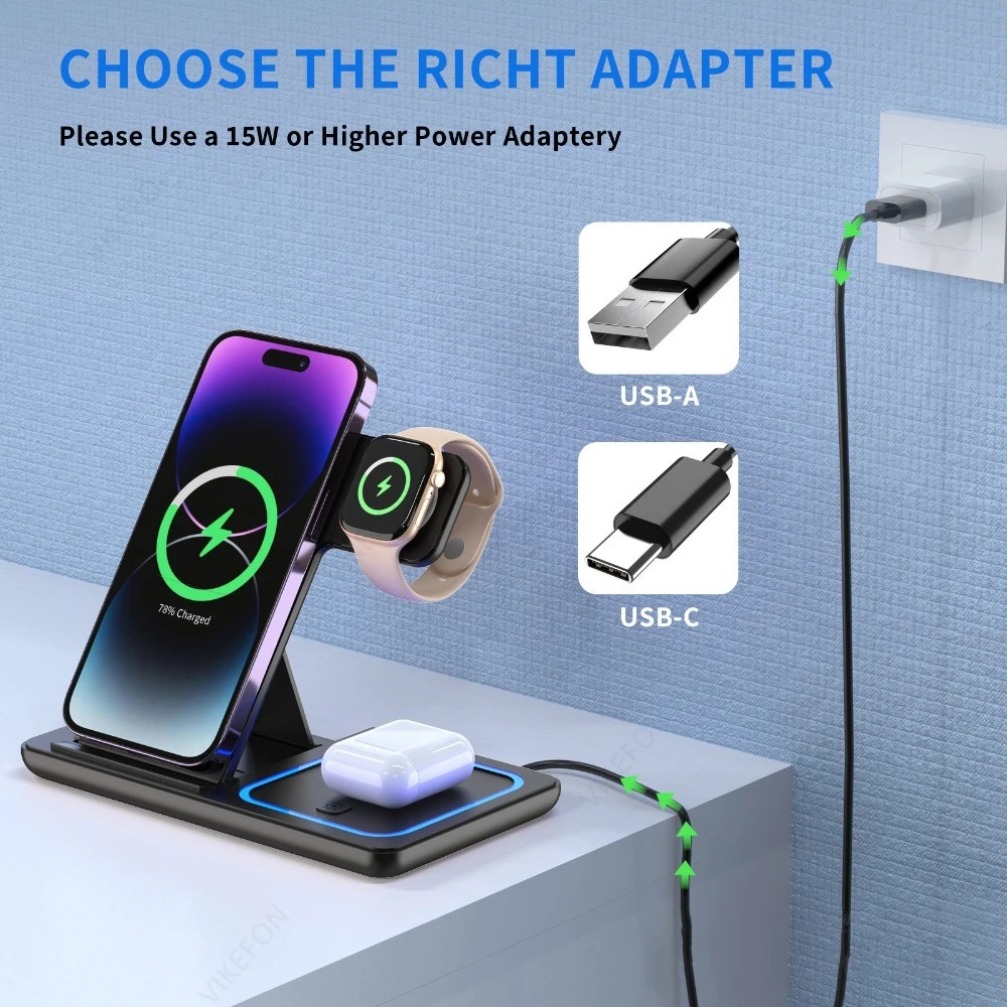 Foldable 3 in 1 Wireless Charg - Smartwatch Watches Compatible With Iphone บทวิจารณ์และราคา